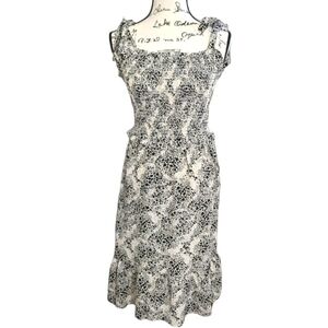 Women's Leopard Smocked Dress M Tie Strap Shoulder Smocked Ruffled‎ Summer Boho